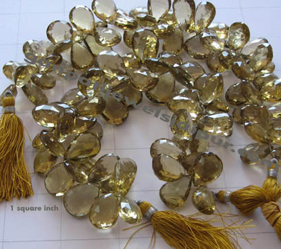 Beer Quartz Briolette Pear Beads Layout Strand Of 8 Inches